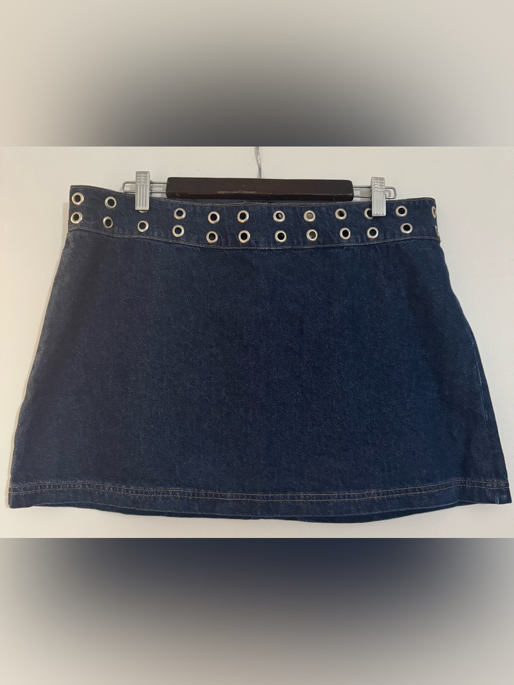 NWT Reformation Jaylene Grommet Denim Mini Skirt Dark Wash Y2K Size 12